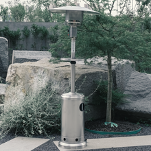 Load image into Gallery viewer, 46000BTU Propane Stainless Steel Mushroom Outdoor Patio Heater, with Two Smooth-rolling Wheels,with Hose Set,with Black Cover,with Round Side Table