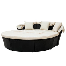 Load image into Gallery viewer, Outdoor rattan daybed sunbed with Retractable Canopy Wicker Furniture, Round Outdoor Sectional Sofa Set, black Wicker Furniture Clamshell Seating with Washable Cushions, Backyard, Porch, Beige.