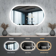 Load image into Gallery viewer, 24*40 Inch Bathroom Mirror with Lights, Anti Fog Dimmable LED Mirror for Wall Touch Control, Frameless Oval Smart Vanity Mirror Horizontal Hanging