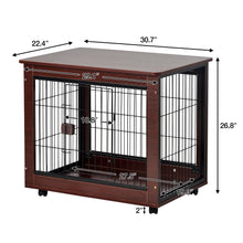 Load image into Gallery viewer, 31” Length Furniture Style Pet Dog Crate Cage End Table with Wooden Structure and Iron Wire and Lockable Caters, Medium Dog House Indoor Use.