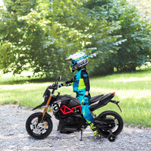 Load image into Gallery viewer, 12V Aprilia Licensed Kids Ride On Motorcycle, 4-wheel Electric Dirt Bike with Spring Suspension, LED Lights, USB, MP3, Black