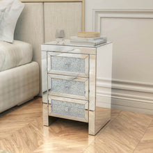 Load image into Gallery viewer, Mirrored Night Stand Bedside Tables Drawer Crystal Diamond Bedside Table Bedroom Furniture with 3-Drawers-Bedside Storage Cabinet Silvery