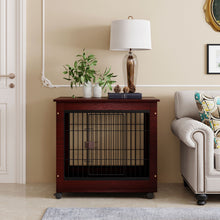 Load image into Gallery viewer, 31” Length Furniture Style Pet Dog Crate Cage End Table with Wooden Structure and Iron Wire and Lockable Caters, Medium Dog House Indoor Use.
