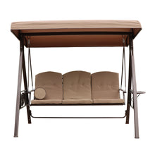 Load image into Gallery viewer, 3-Seat Outdoor Patio Porch Swing Chair, Adjustable Canopy Swing Glider with Weather Resistant Steel Frame, Adjustable Tilt Canopy,Removable Cushions and Pillow Included for Backyard,Beige