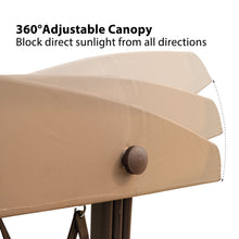 Load image into Gallery viewer, 2-Seat Outdoor Patio Porch Swing Chair, Adjustable Canopy Swing Glider with Weather Resistant Steel Frame, Adjustable Tilt Canopy,Removable Cushions and Pillow Included for Backyard,Beige