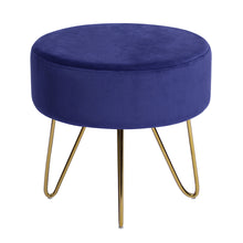 Load image into Gallery viewer, 17.7" Dark Blue and Gold Decorative Round Shaped Ottoman with Metal Legs