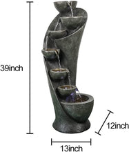 Load image into Gallery viewer, 39Inch Outdoor Garden Fountain Waterfalls 7 Floor Bowls Curved Design With LED