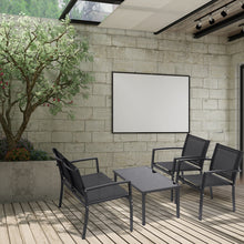 Load image into Gallery viewer, 4 Pieces Patio Furniture Set Outdoor Garden Patio Conversation Sets Poolside Lawn Chairs with Glass Coffee Table Porch Furniture (Black)