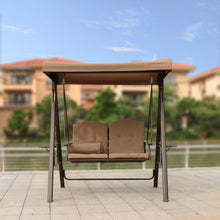 Load image into Gallery viewer, 2-Seat Outdoor Patio Porch Swing Chair, Adjustable Canopy Swing Glider with Weather Resistant Steel Frame, Adjustable Tilt Canopy,Removable Cushions and Pillow Included for Backyard,Beige