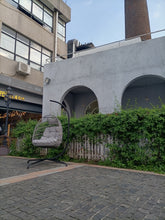 Load image into Gallery viewer, Swing Egg Chair with Stand Indoor Outdoor Wicker Rattan Patio Basket Hanging Chair with C Type bracket , with cushion and pillow,Patio Wicker folding Hanging Chair