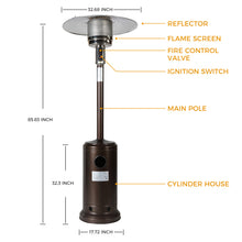 Load image into Gallery viewer, 46000BTU Propane Hammered Bronze powder coated Iron Mushroom Outdoor Patio Heater, with Two Smooth-rolling Wheels,,with Hose Set,with Black Cover