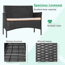 Load image into Gallery viewer, 4-Piece Outdoor Patio Rattan Furniture Set Wicker Chair Sofa Table with Cushions