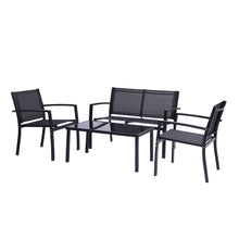 Load image into Gallery viewer, 4 Pieces Patio Furniture Set Outdoor Garden Patio Conversation Sets Poolside Lawn Chairs with Glass Coffee Table Porch Furniture (Black)
