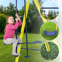 Load image into Gallery viewer, 5 in 1 Outdoor Tolddler Swing Set for Backyard, Playground Swing Sets with Steel Frame, Swing n\' Silde Playset for Kids with Seesaw Swing, Basketball Hoop