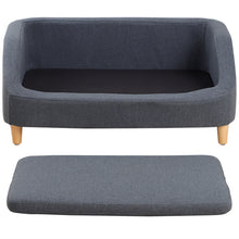 Load image into Gallery viewer, 37" GRAY Pet Sofa, Dog Sofa, Cat sofa, Cat Bed, Pet Bed, Dog Bed, Cat Bed, rectangle sofa with movable cushion, with wood style foot
