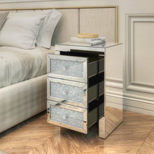 Load image into Gallery viewer, Mirrored Night Stand Bedside Tables Drawer Crystal Diamond Bedside Table Bedroom Furniture with 3-Drawers-Bedside Storage Cabinet Silvery