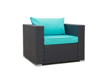 Load image into Gallery viewer, 2 Pieces Patio Furniture Set,All-Weather Outdoor Sectional Sofa,Manual Weaving PE Wicker Rattan Patio Conversation Sets with Blue Cushion and Ottoman(Dark Brown)