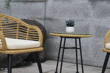 Load image into Gallery viewer, 3 Pieces Outdoor Patio Balcony Natural Yellow Wicker Chair Table Set with Beige Cushion and Tempered Glass Table Top
