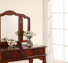 Load image into Gallery viewer, Bedroom Vanity Set w Foldable Mirror Stool Drawers Cherry Color Vintage Classic Furniture MDF Rubber wood
