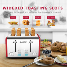 Load image into Gallery viewer, 4 Slice toaster, Best Rated Prime Retro Bagel Toaster with 6 Bread Shade Settings, 4 Extra Wide Slots, Defrost/Bagel/Cancel Function, Removable Crumb Tray, Stainless Steel Toaster(NO AMAZON sale)