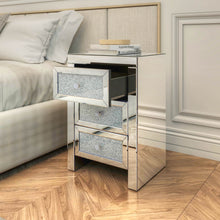 Load image into Gallery viewer, Mirrored Night Stand Bedside Tables Drawer Crystal Diamond Bedside Table Bedroom Furniture with 3-Drawers-Bedside Storage Cabinet Silvery