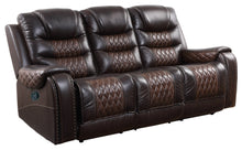 Load image into Gallery viewer, BTEXPERT Two Tone Dark Light Brown Top Grain Leather 3 Seater Manual Reclining sofa