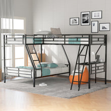 Load image into Gallery viewer, Twin over Full Bunk Bed with a Twin Size Loft Bed attached, with a Desk, Metal, Black