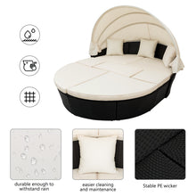 Load image into Gallery viewer, Outdoor rattan daybed sunbed with Retractable Canopy Wicker Furniture, Round Outdoor Sectional Sofa Set, black Wicker Furniture Clamshell Seating with Washable Cushions, Backyard, Porch, Beige.