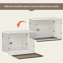 Load image into Gallery viewer, 34" Length Elegant Wooden Structure White Dog Cage Crate, End Table with movable salver, Decorative Dog House Cage Indoor Use, Furniture style, with wide table top.