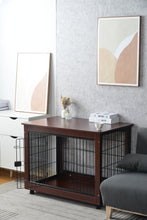 Load image into Gallery viewer, 39” Length Furniture Style Pet Dog Crate Cage End Table with Wooden Structure and Iron Wire and Lockable Caters, Medium and Large Dog House Indoor Use.
