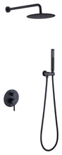 Load image into Gallery viewer, Shower System Shower Faucet Combo Set Wall Mounted with 10" Rainfall Shower Head and handheld shower faucet, Matte Black Finish with Brass Valve Rough-In