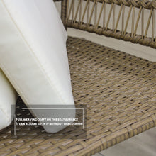 Load image into Gallery viewer, 3PCS Outdoor Patio Balcony L Shape Natural Color Wicker Sofa Set with Beige Cushion And Round Tempered Glass Table