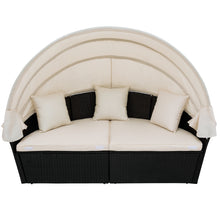 Load image into Gallery viewer, Outdoor rattan daybed sunbed with Retractable Canopy Wicker Furniture, Round Outdoor Sectional Sofa Set, black Wicker Furniture Clamshell Seating with Washable Cushions, Backyard, Porch, Beige.