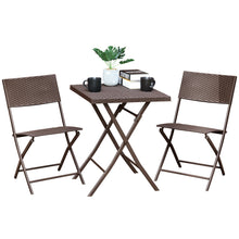 Load image into Gallery viewer, 3 piece Wicker Bistro Set, Foldable One Table and Two Chairs for Garden, Yard, Porch, Poolside