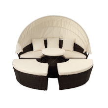 Load image into Gallery viewer, TOPMAX Patio Furniture Round Outdoor Sectional Sofa Set Rattan Daybed Sunbed with Retractable Canopy, Separate Seating and Removable Cushion (Beige)