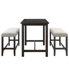 Load image into Gallery viewer, TOPMAX 3 Pieces Rustic Wooden Counter Height Dining Table Set with 2 Upholstered Benches for Small Places, Espresso+ Beige
