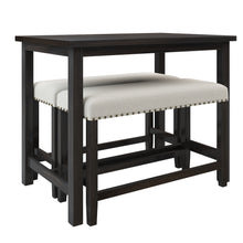 Load image into Gallery viewer, TOPMAX 3 Pieces Rustic Wooden Counter Height Dining Table Set with 2 Upholstered Benches for Small Places, Espresso+ Beige