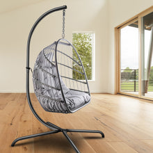 Load image into Gallery viewer, Swing Egg Chair with Stand Indoor Outdoor Wicker Rattan Patio Basket Hanging Chair with C Type bracket , with cushion and pillow,Patio Wicker folding Hanging Chair