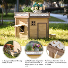Load image into Gallery viewer, 39.4” Wooden Dog House Puppy Shelter Kennel Outdoor & Indoor Dog crate, with Flower Stand, Plant Stand, With Wood Feeder