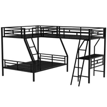 Load image into Gallery viewer, Twin over Full Bunk Bed with a Twin Size Loft Bed attached, with a Desk, Metal, Black