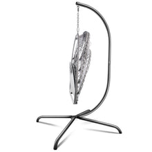 Load image into Gallery viewer, Swing Egg Chair with Stand Indoor Outdoor Wicker Rattan Patio Basket Hanging Chair with C Type bracket , with cushion and pillow,Patio Wicker folding Hanging Chair