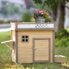 Load image into Gallery viewer, 39.4” Wooden Dog House Puppy Shelter Kennel Outdoor & Indoor Dog crate, with Flower Stand, Plant Stand, With Wood Feeder