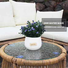 Load image into Gallery viewer, 3PCS Outdoor Patio Balcony L Shape Natural Color Wicker Sofa Set with Beige Cushion And Round Tempered Glass Table