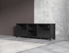 Load image into Gallery viewer, 70.08 Inch Length Black TV Stand for Living Room and Bedroom, with 2 Drawers and 4 High-Capacity Storage Compartment.
