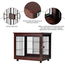 Load image into Gallery viewer, 31” Length Furniture Style Pet Dog Crate Cage End Table with Wooden Structure and Iron Wire and Lockable Caters, Medium Dog House Indoor Use.