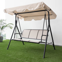 Load image into Gallery viewer, 3-Seater Outdoor Adjustable Canopy Porch Swing Chair for Patio, Garden, Poolside, Balcony w/Armrests, Textilene Fabric, Steel Frame