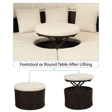 Load image into Gallery viewer, TOPMAX Patio Furniture Round Outdoor Sectional Sofa Set Rattan Daybed Sunbed with Retractable Canopy, Separate Seating and Removable Cushion (Beige)