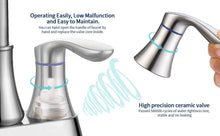 Load image into Gallery viewer, 2-Handle 4-Inch Brushed Nickel Bathroom Faucet, Bathroom Vanity Sink Faucets with Pop-up Drain and Supply Hoses