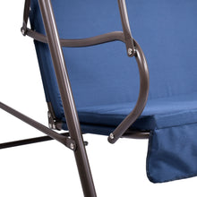 Load image into Gallery viewer, 2-Seat Outdoor Patio Porch Swing Chair, Porch Lawn Swing With Removable Cushion And Convertible Canopy, Brown Blue