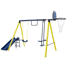 Load image into Gallery viewer, 5 in 1 Outdoor Tolddler Swing Set for Backyard, Playground Swing Sets with Steel Frame, Swing n\' Silde Playset for Kids with Seesaw Swing, Basketball Hoop
